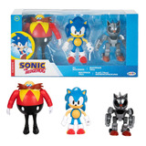 Pack C/ 3 Bonecos Sonic 10cm Dr. Eggman Mecha Sonic E Sonic