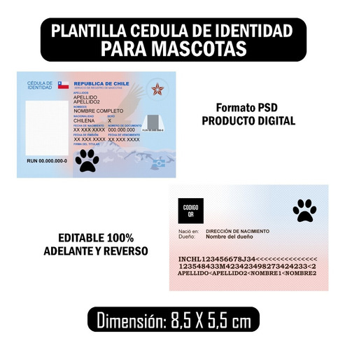 Cedula Identidad Mascota 100% Editable A1 En Photoshop