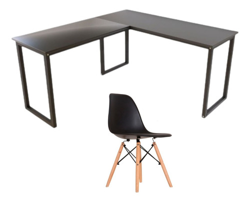 Kit Mesa Preta L Industrial 150cm C/ Cadeira Eames 