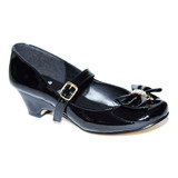 Zapato De Fiesta Dama Charol Negro Tacón 22/26