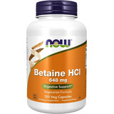 Betaine Hcl 648 Mg | 120 Cáps Veg | Now Foods