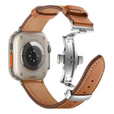 Pulseira Couro Para Apple Watch Ultra 49mm Fecho Borboleta