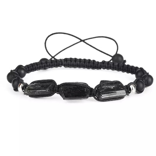 Pulsera Natural Negro Turmalina Curación Piedra Hematita