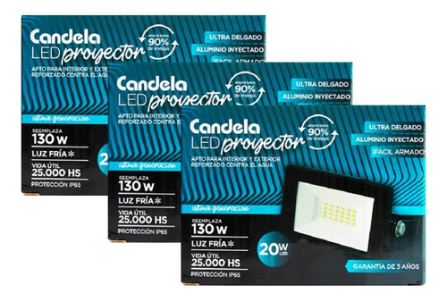 Proyector Reflector Led 20w Bajo Consumo P/ Exterior Packx3