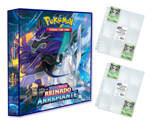 Álbum Pasta Fichário Pokemon + 20 Folhas Reinado Arrepiante