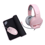 Mouse Gamer Rosa + Mouse Pad Speed + Headset Surround 7.1 Nf