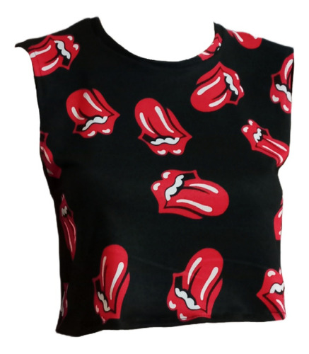 Crop Top Musculosa Lycra Estampado Rolling Stones