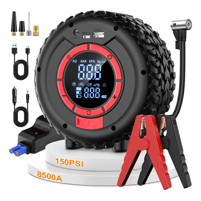 3 en 1 Arrancador De Bateria De Auto 8500a Con Compresor Portatil Inflador 150PSI Con Linterna LED Flash y Powerbank | Envío gratis