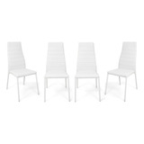 Set Sillas Para Comedor Parma X4 Cuero Sintético Asiento Blanco