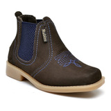 Bota Botina Infantil Masculina  Couro Legítimo Azul Menino 