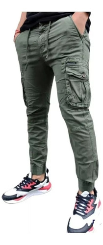 Pantalon Joggers Jeans Cargo Elasticado Hombre Verde Claro