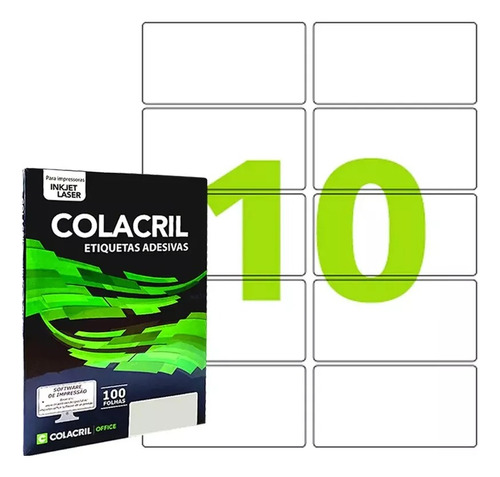 100 Folhas Etiquetas Colacril A4 - Ca4350 (10 Etiq./folha)