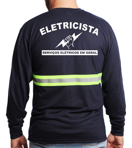 Camiseta Faixa Refletiva Eletricista Uniforme Manga Longa