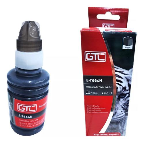 Botella De Tinta T664 Negra Gtc P/ Epson X 5 Unidades 