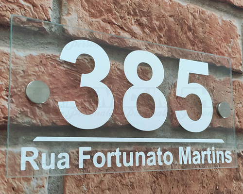 Número De Casa  Em Vidro Placa Residencial Com Nome Da Rua
