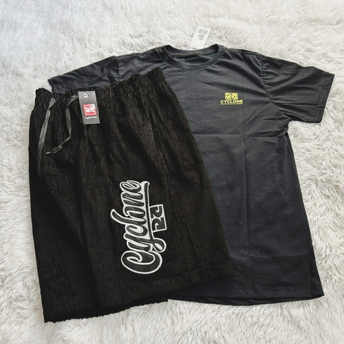 Conjunto Black Bermuda Cyclone Veludo + Camiseta Algodão New