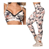 Conjunto Legging Jump Comum + Top Camuflado Terracota Moving