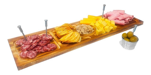 Kit Picada Tabla Grande 5 Cavidades + Dip Y Pinches