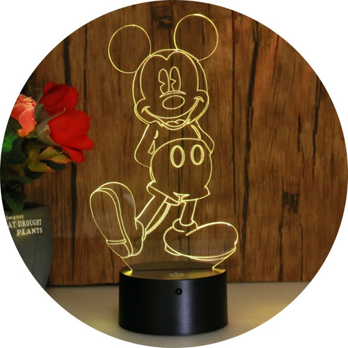 Lampara Led Acrílico Holograma Mickey Mouse Niños Regalo