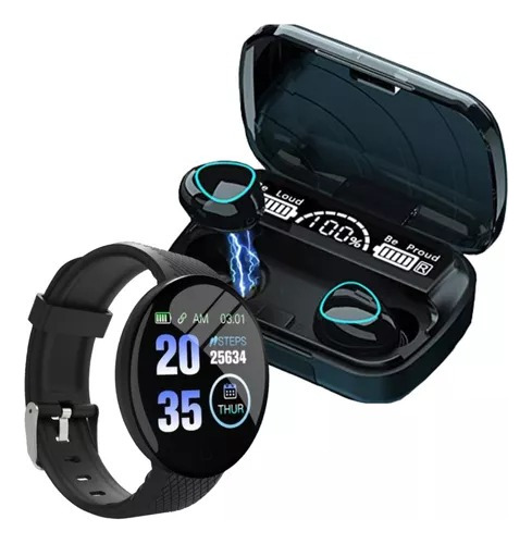Combo Smartwatch D18 + Auricular Inalambrico M10 Negro