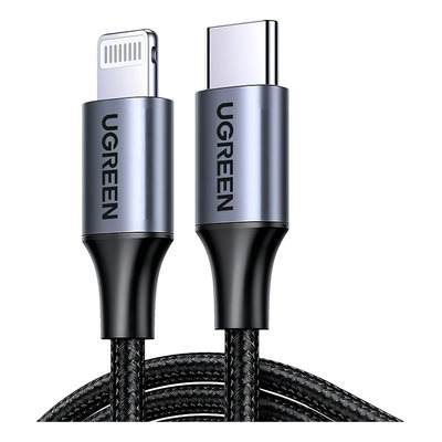 Cable USB-C a Lightning UGREEN | 2 Metros | Certificado MFi | Carga Rápida | 480 Mbps | Conector C94 | Adecuado para iPhone, iPad y iPod | Protección Integrada | Caja de Aluminio | Nylon Trenzado | Envío gratis
