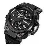 Reloj Skmei 2031 Para Hombre, Impermeable, Con Correa De Choque Militar, Color Negro, Bisel, Color Negro, Color De Fondo Negro