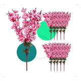 10 Buque Flor Cerejeira 7 Galhos Artificial Decoração Planta