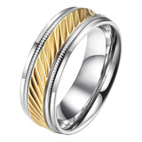 Anel Simples Elegante Masculino Prata Dourado Aço Inox 8 Mm