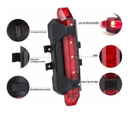 Farol Lanterna Traseiro Bike Usb Led Recarregável Potente