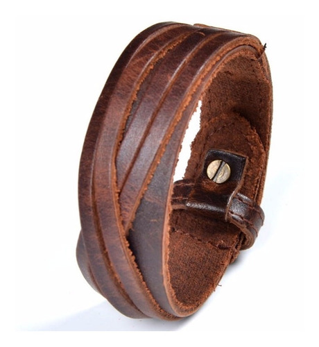 Pulseira Bracelete Masculino Tribal Couro Legítimo Marrom