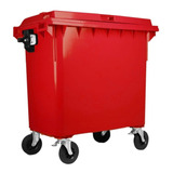 Contenedor De Basura Industrial 770 Lts Ruedas, Tapa Rojo