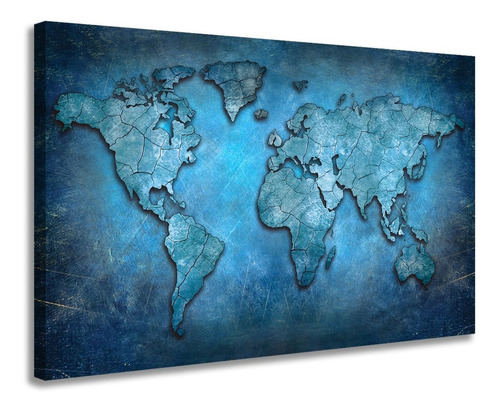 Quadro Decorativo Mapa Mundi Em Tela Canvas Grande 90x60cm Cor Borda Infinita Cor Da Armação Borda Infinita