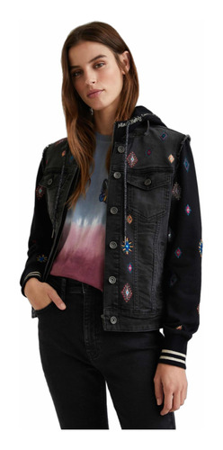 Chaqueta Nueva Jeans Negro Desigual 38 Bordada