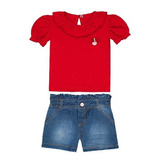 Conjunto Infantil Menina Blusa/short Jeans Aconchego