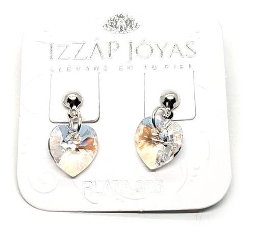 Aros Cristal Swarovski Corazón 10mm Bolita Pasantes Plata925