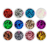 Glitter Encapsulado Flocado Para Unhas 12 Cores Hexagonal