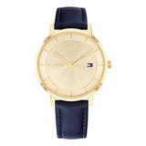 Reloj Tommy Hilfiger Mujer Modern Classic 1782733 Malla Azul Bisel Dorado Fondo Dorado