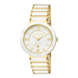 Relógio Technos Feminino Branco Dourado Cerâmica 2015ce/4b