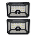 Kit 2 Luminárias Parede Solar 109 Leds Luz Balizador Jardim