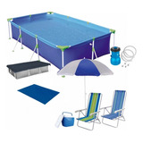 Piscina 3700 L Capa Forro Bomba 110v + Guarda Sol 2 Cadeiras