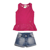 Conjunto Feminino Blusa Flamê Vanizada Com Shorts Jeans Nº 2 Ao 3