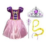 Vestido Princesa Infantil Roxo Midi Luxo Menina Criança +kit