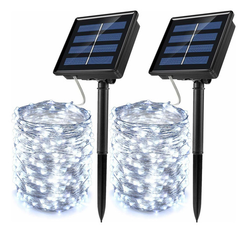 2 Tiras De Luz De 20 M 100 Led Serie Con Energía Solar