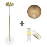 Luminária Pendente Lux Dourado Esfera Vidro + Led Brinde