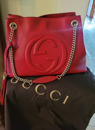 Gucci Soho Bolso De Hombro De Doble Cadena De Piel Roja