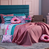 Kit Cama Colcha Cake Donuts Rosê C/ Almofadas Casal 08 Peças