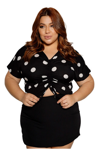 Cropped Manga Morcego Plus Size Feminino Camiseta Curta  03