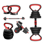 Kit Pesas 20 Kilo Set Convertible Pesa Rusa Barra Larga 40lb Color Negro/rojo