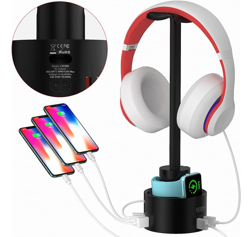 Soporte Para Auriculares Con 5 Cargadores Usb Cozoo Sop...