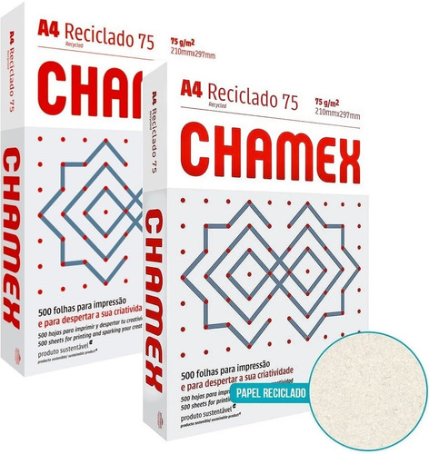 Papel Ofício A4 Reciclado Chamex 75g Pacote 1000 Folhas Eco